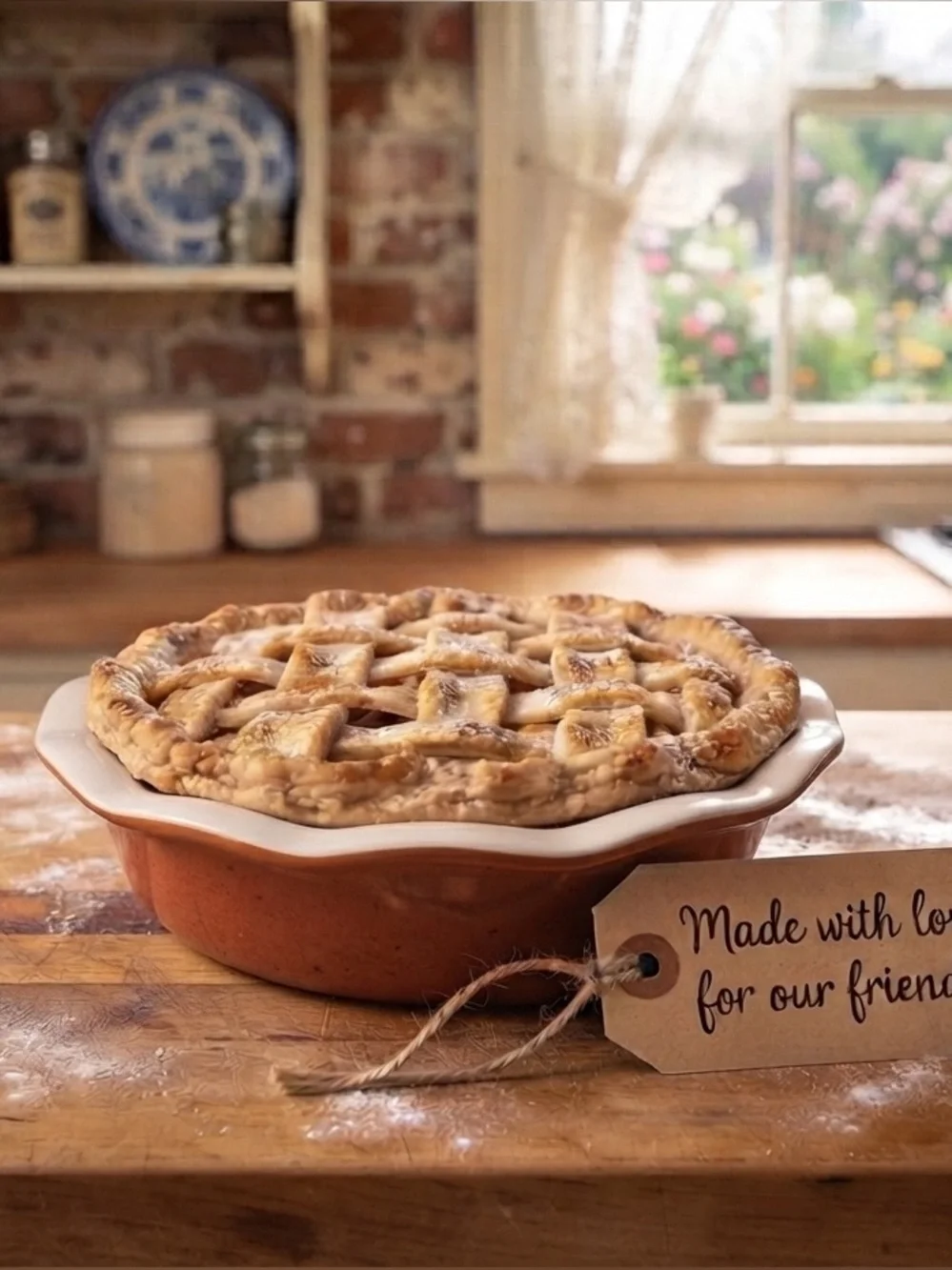 Celebrate It. Small Charming Ceramic pie with Happiness Quote 6” inches